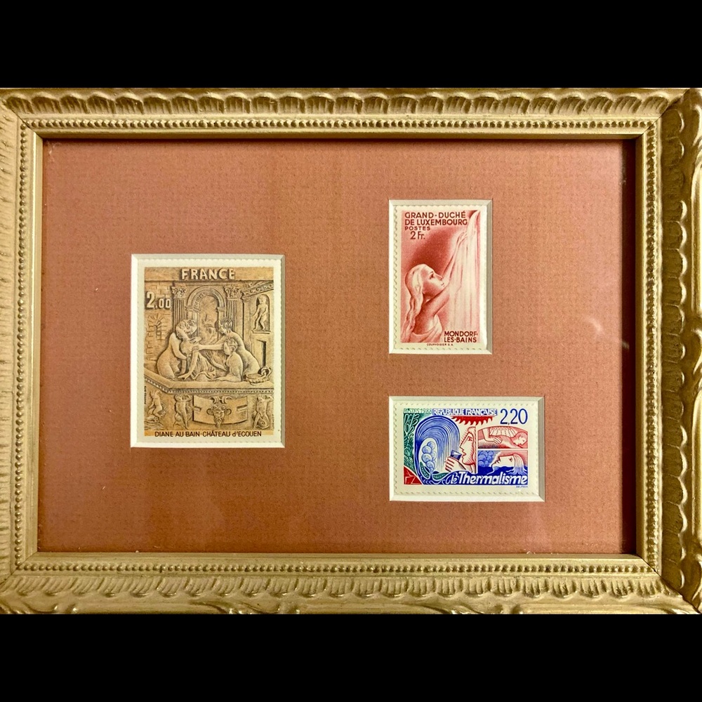 Framed Stamps from three different European Countries. Healing Theme .